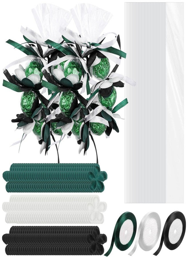 Yexiya 50 Sets Graduation Candy Lei Making Kit 23 Inch Transparent Plastic Cellophane Bags, Including 150 Tricolor Petals and 3 Rolls Ribbon Congrats Grad Candy Wreath Gift for Party(Dark Green) - Image 1
